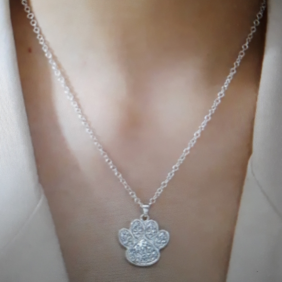 Crystal Paw Print Dangle Earrings Cat Dog Rhinestones Silver Pierced NEW - Picture 6 of 12